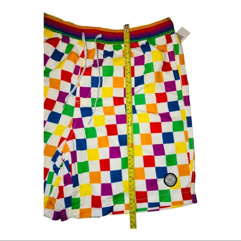 white & Rainbow checkered men’s swim‎ trunk new size large - Picture 6 of 9